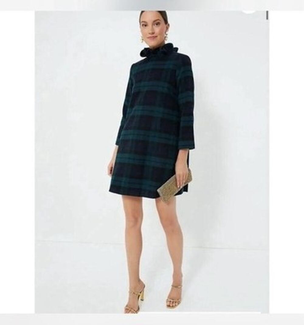 Tuckernuck Daphne Dress Large Blackwatch Tartan Plaid Wool Ruffle Bow
